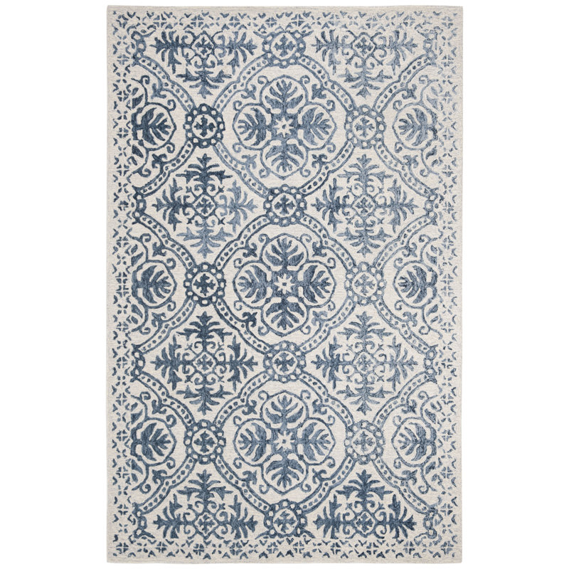 Ivory and Navy Hand-Tufted Wool Area Rug 2'6" x 4'