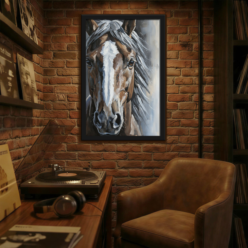 Portrait d'animaux avec une flamme blanche et une crinière grise, H 36 po x l 24 po