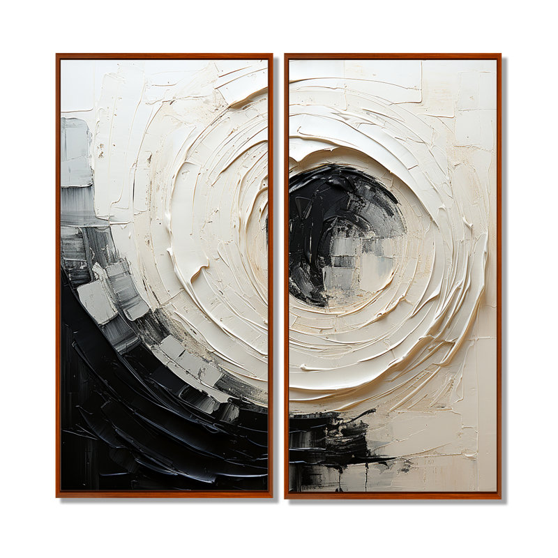 Minimalist Spiral - impressions d'art moderne sur toile 2 panneaux, Impression encadrée flottante, 32" H x 32" W, Brown