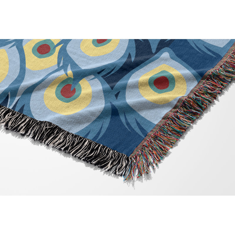 Jeté en mélange de coton Nivo Peacock, Bleu, L 60 po x l 60 po