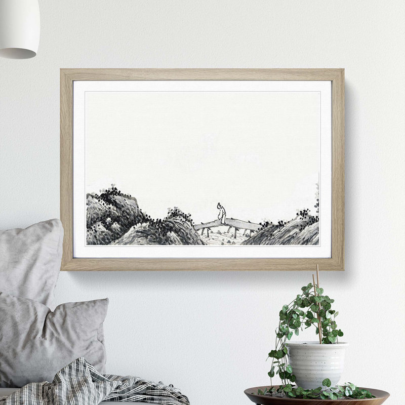 Landscape Vol.11 by Shen Zhou - Picture Frame Drawing Print, 48cm H x 65cm W x 2cm D, Oak Framed
