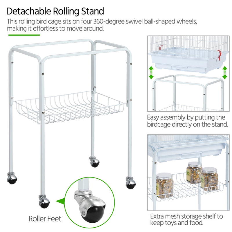 158.5cm Iron Pointed Top Floor Bird Cage with Wheels, White