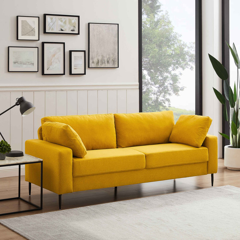 Etta 214.1Cm Velvet Square Arms Sofa, Yellow Polyester Blend