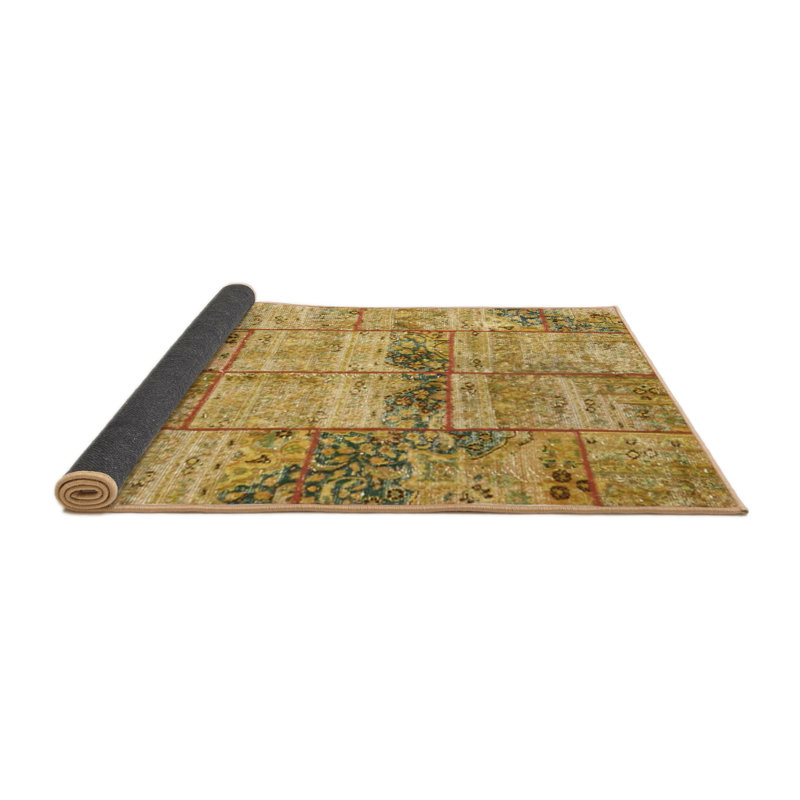 Tapis de zone jaune contemporaine, Rond 7 pi