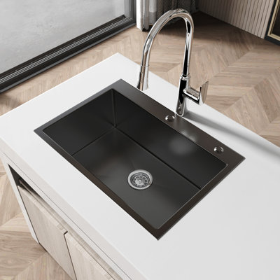 Rectangular Stainless Steel Undermount Sink - 27X19 With Handmade Craftsmanship And Aesthetic Appeal Kitchen In Long-Lasting Finish Noise Reduction