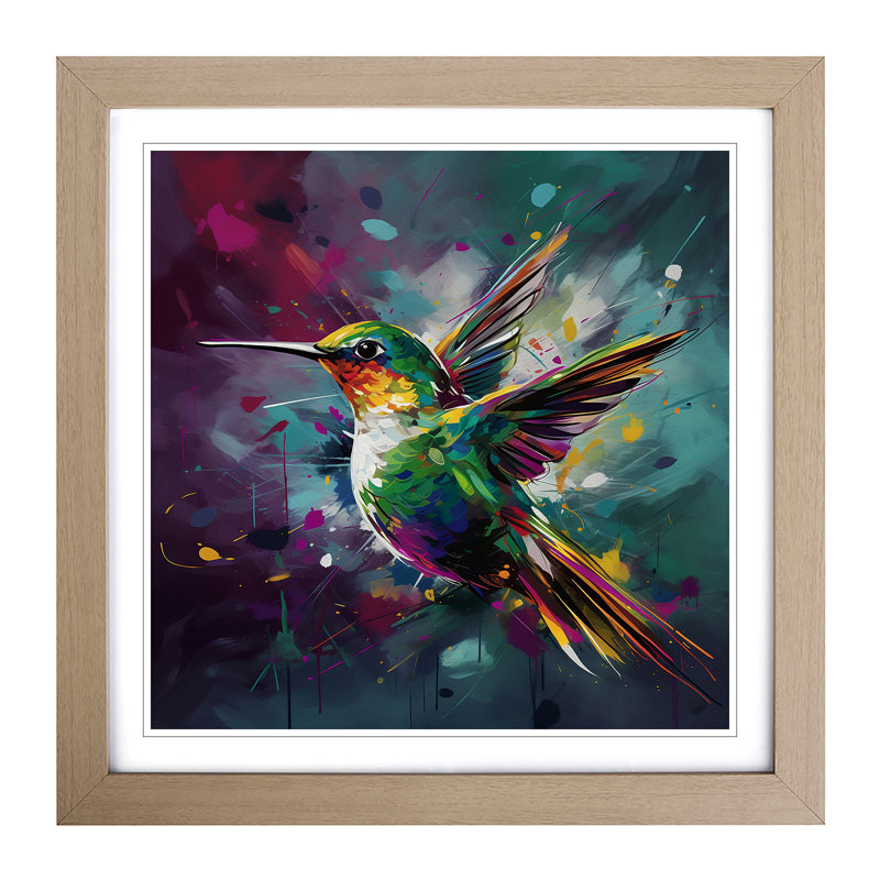 Hummingbird Abstract No.2 - Single Picture Frame Print on Wood, Oak