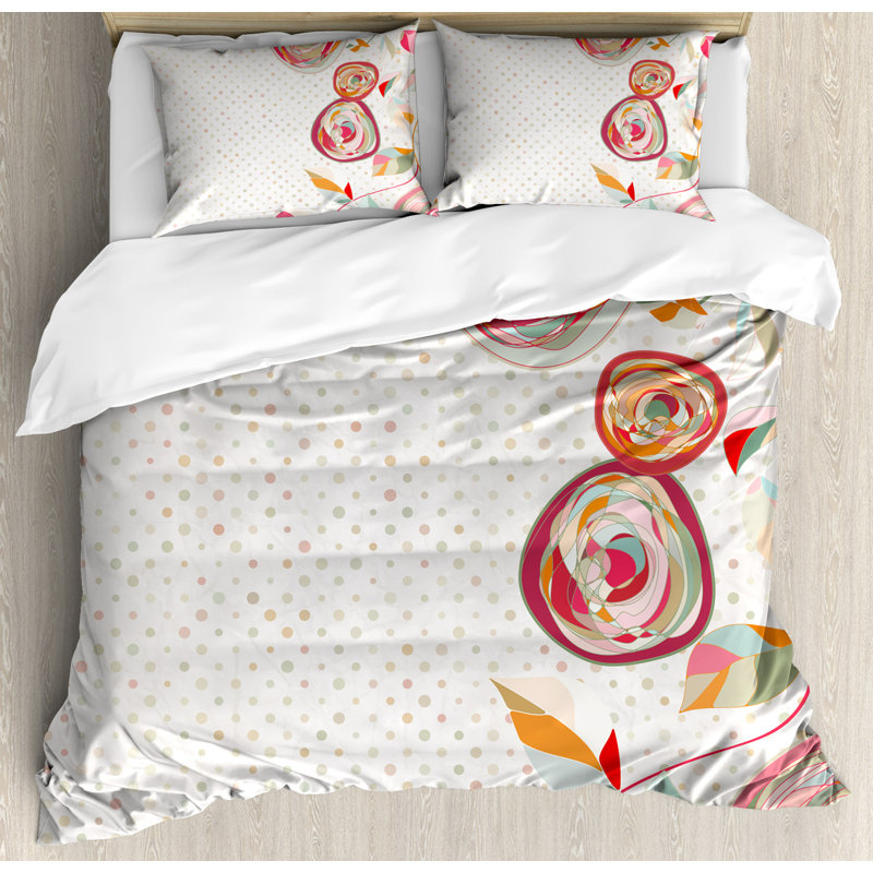 King Size Multicolor Floral Duvet Cover Set with Pillow Shams
