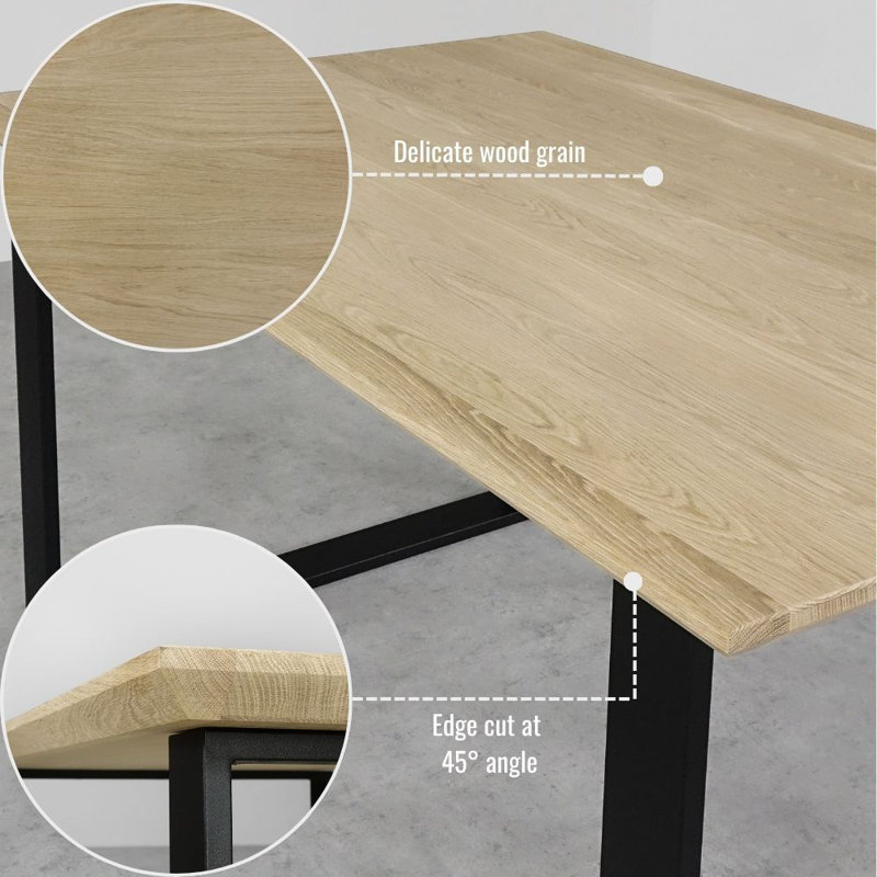 Natonya Oak Solid Wood Base Dining Table, 75 H x 160 L x 90 W cm, Untreated Wood 