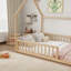 Lit double pleine grandeur avec structure de toit, lit en bois de pin avec garde-corps de sécurité-588090641-588090653