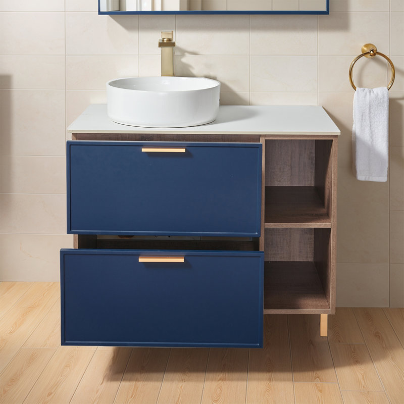 36'' Blue Modern Free-Standing Single Bathroom Vanity With Ceramic Pot