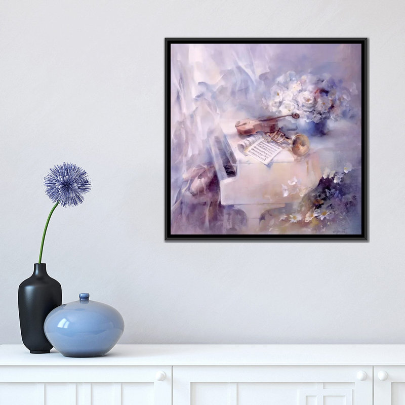«Like A Song», reproduction sur toile, H 18 po x l 18 po x P 1,5 po, Toile avec cadre noir, Blanc