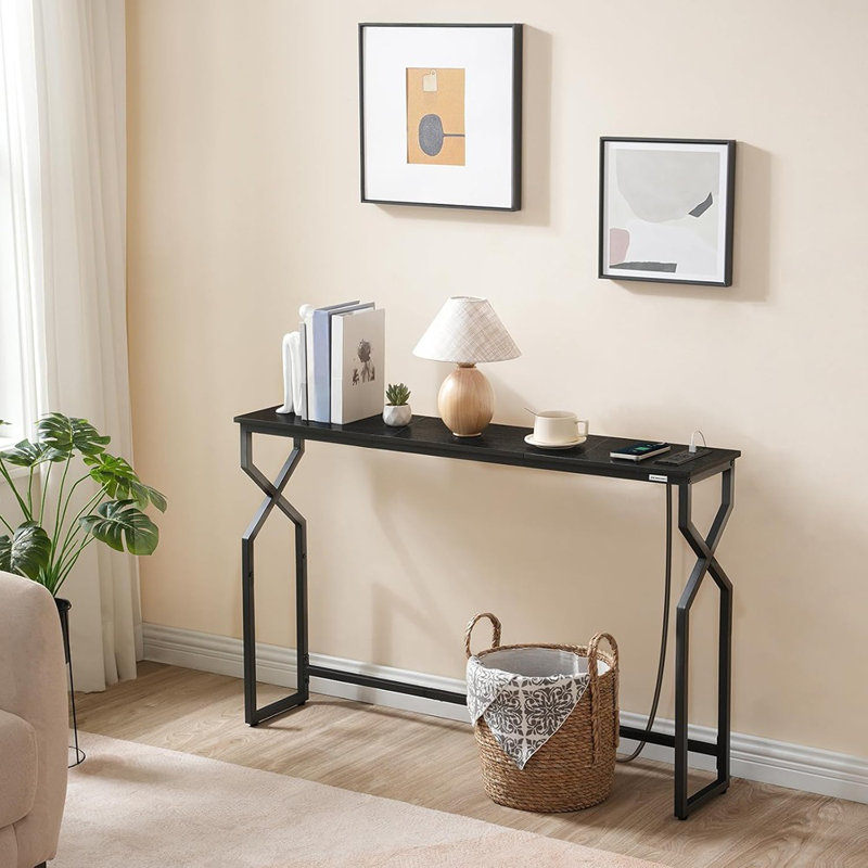 Console Sofa Table, 44.9" Entryway Table With Power Station, Nar...