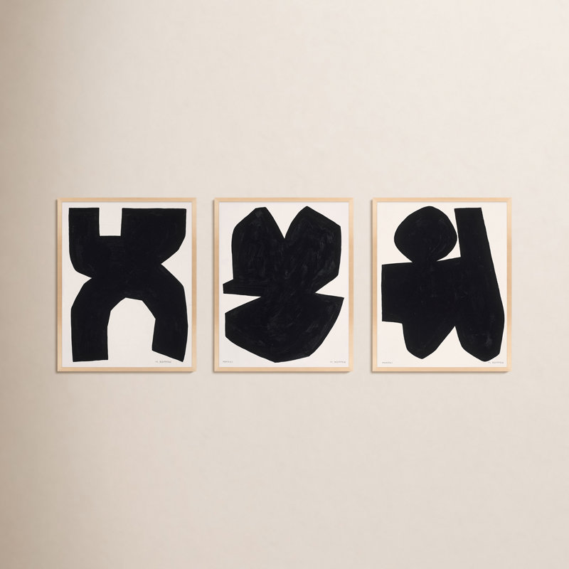 Module On White. Set Of 3 Painting by Michael Kempen, 25" H x 20" W x 1.25" D, Brown