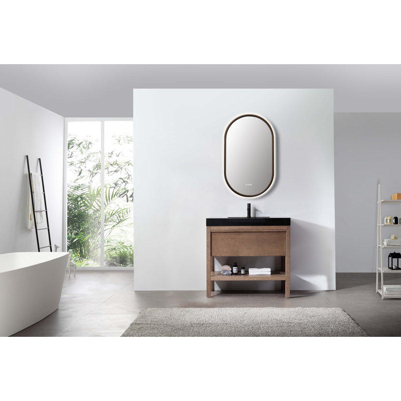 Zen LED Mirror, 39.37" x 23.62", Chestnut, Oval