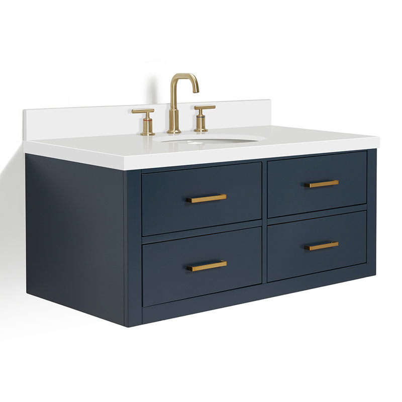 Ensemble de meuble-lavabo mural simple 43 po Macmullin, Bleu minuit, Laiton satiné