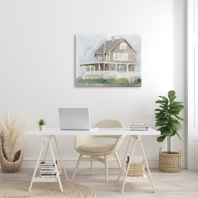Cape House Porch View - peinture sur toile tendue, H 30 po x l 40 po x P 1,5 po