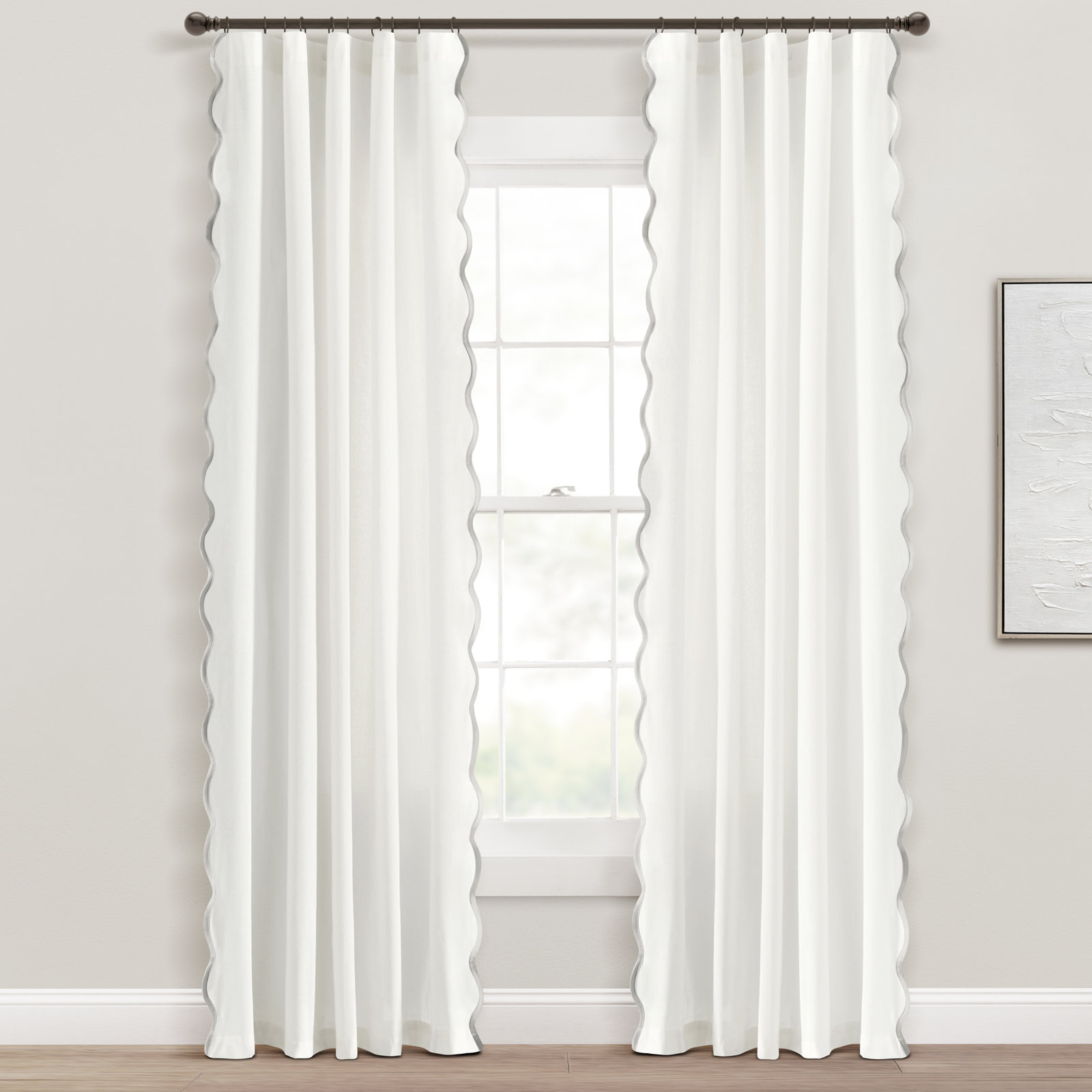 Yolonda Semi-Sheer Curtain Panel, Gray/White, 52'' W x 84'' L