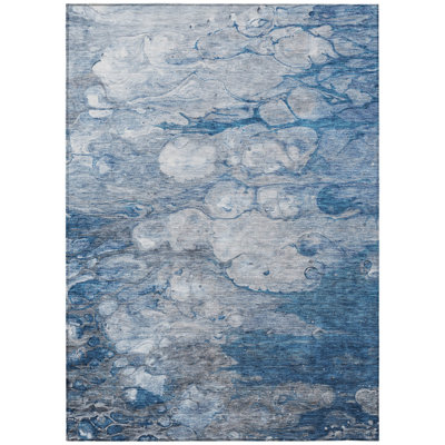 HomeRoots 10' X 14' Denim Blue And Sky Blue Abstract Washable Indoor Outdoor Area Rug