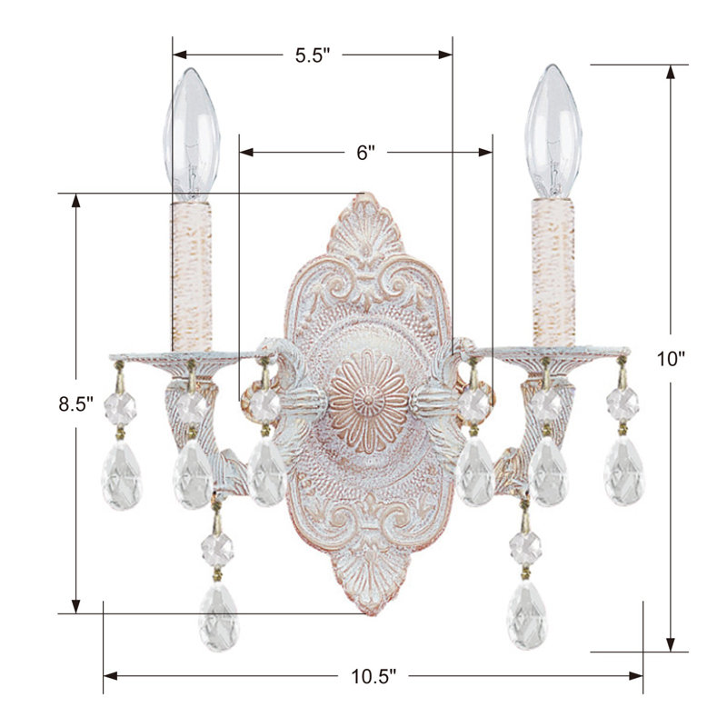 Abagail 2-Light Candle Wall Light, Majestic Wood Polish, Antique White
