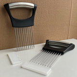 2 Pcs Onion Slicer Holder, Premium Vegetable Slicing Tool For Potato And Tomato, Food Cutter Assistant Tool For Slicing Fruit Lemon And Meat, Stainless Steel Kitchen Tool
