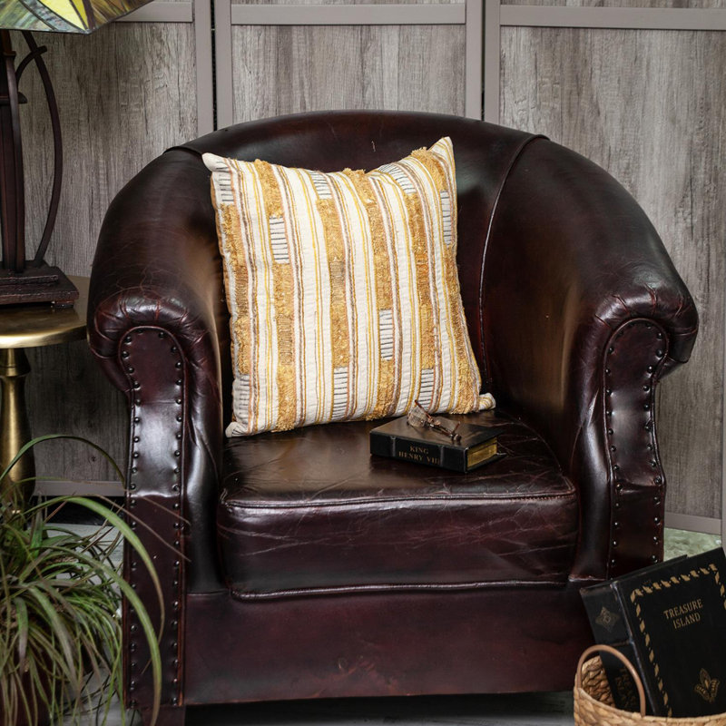 18" Square Mustard Yellow Embroidered Cotton Throw Pillow