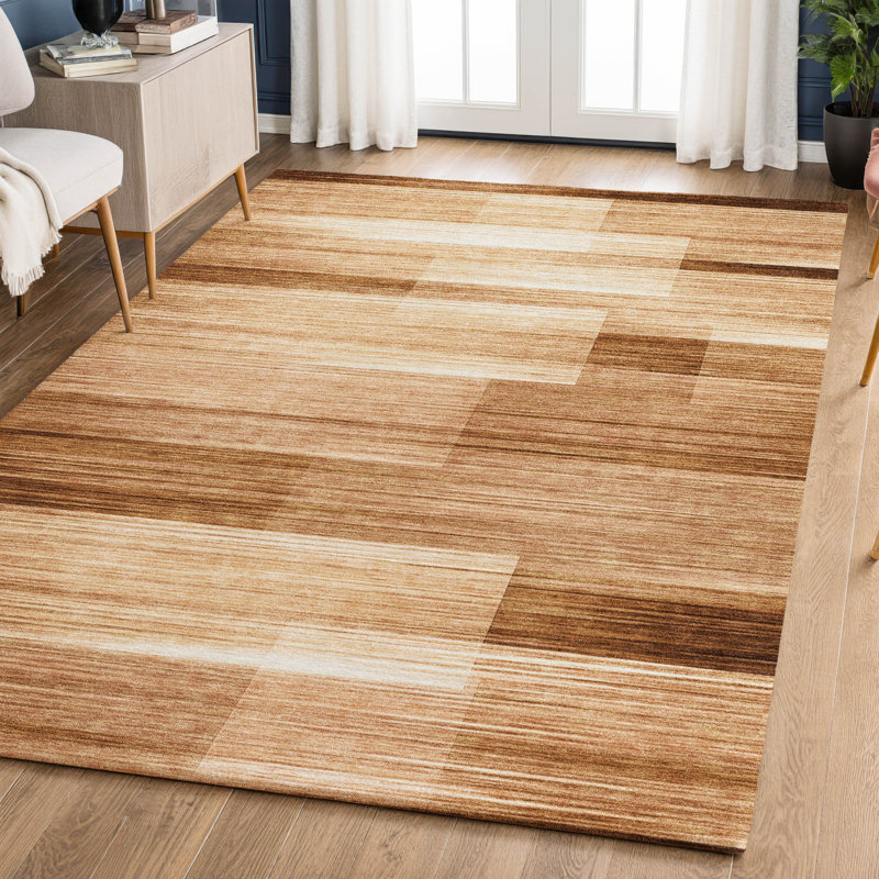 Premium Machine Washable Mayfield AMF2082 Striped Rug, Paprika, 9' x 12'