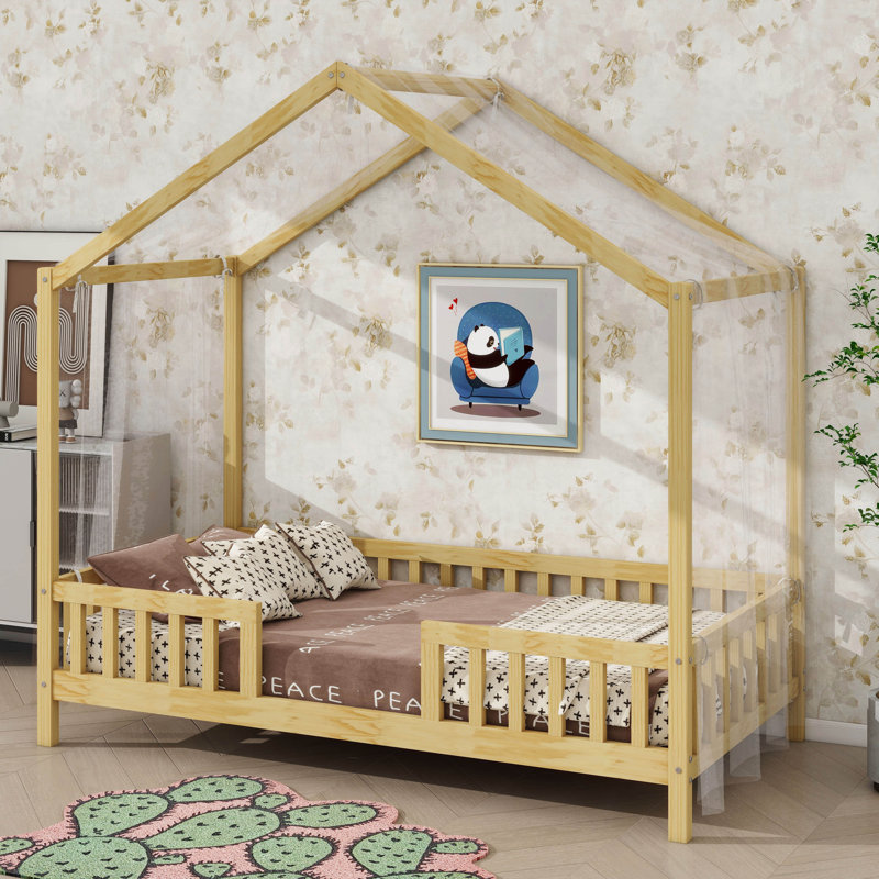 Lit pour enfant avec baldaquin Montessori, Naturel