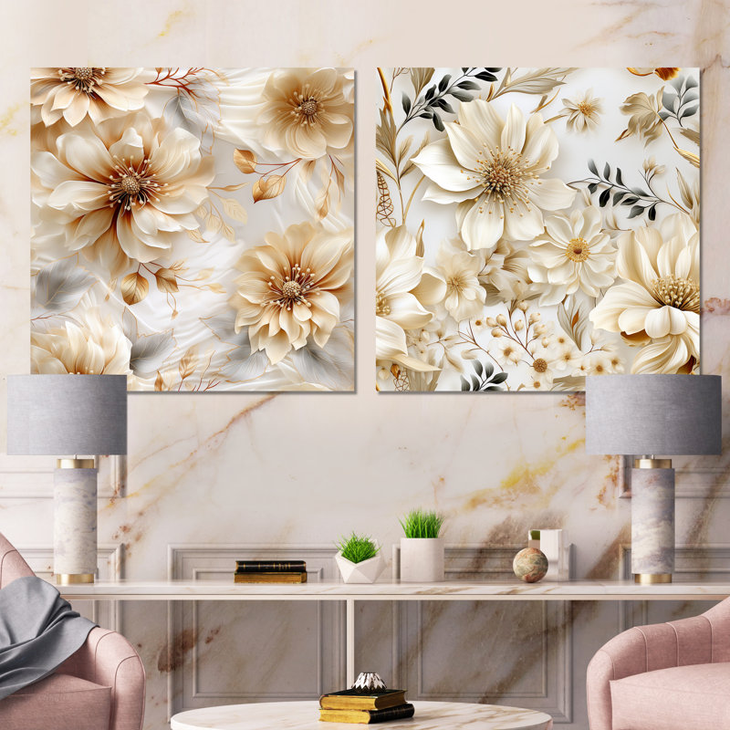 Kourou - Ensemble de 2 carrés à motif floral en métal, H 16 po x l 32 po