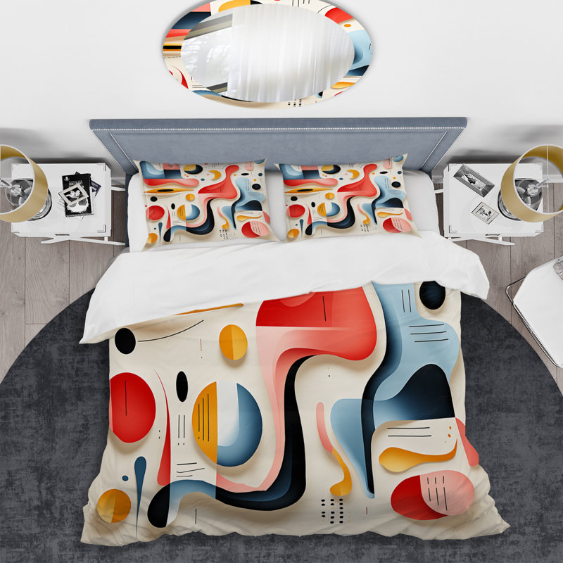 Ensemble de housse de couette abstrait bleu et rouge Minimalisme Form II, Housse de couette pour lit simple