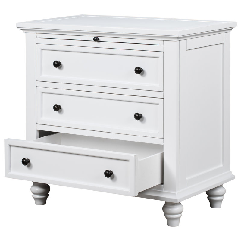 3 armoires en bois blanc - Idéal pour organiser les espaces Table de bout Ustyle avec plateau coulissant, Blanc