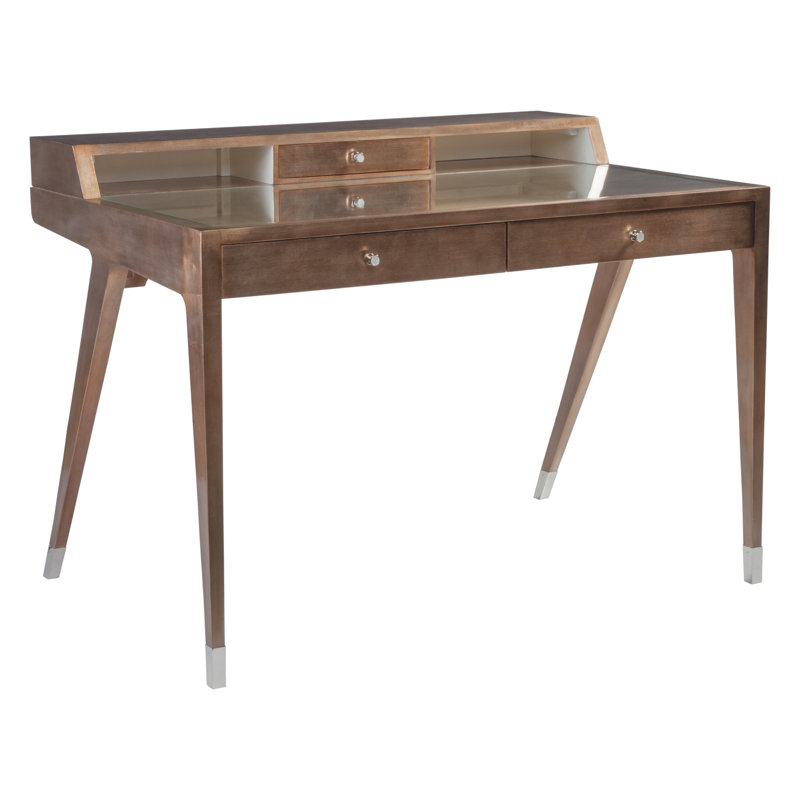 Transitional Warm Brown Desk with Hutches and Glass Inset