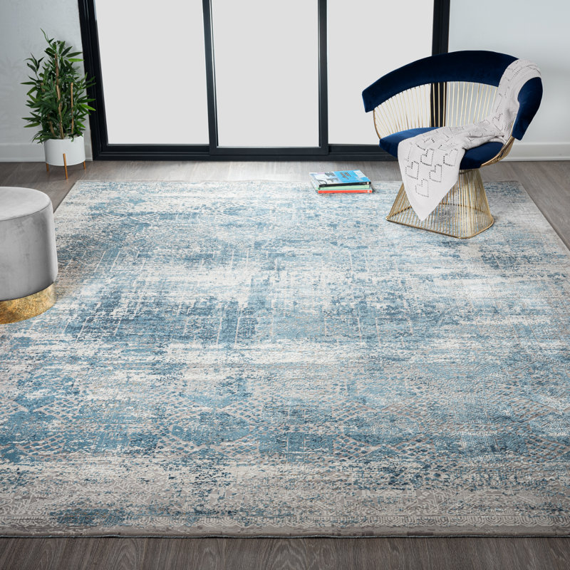 Tapis abstrait bleu et gris Belrose, 2 pi x 3 pi