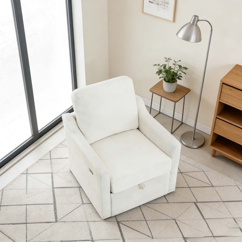 Fauteuil pivotant avec tissu chenille doux, Blanc