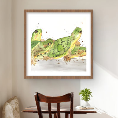 Petites tortues aquatiques - reproduction encadrée mate pour la décoration intérieure