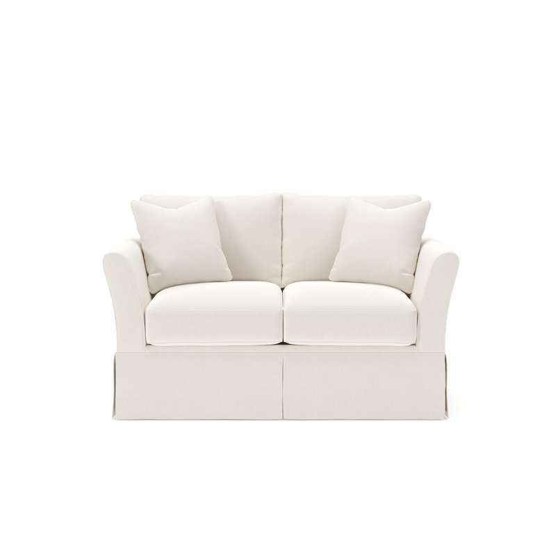 Shelby 63" Upholstered Loveseat, Lena Off White Performance Linen Blend