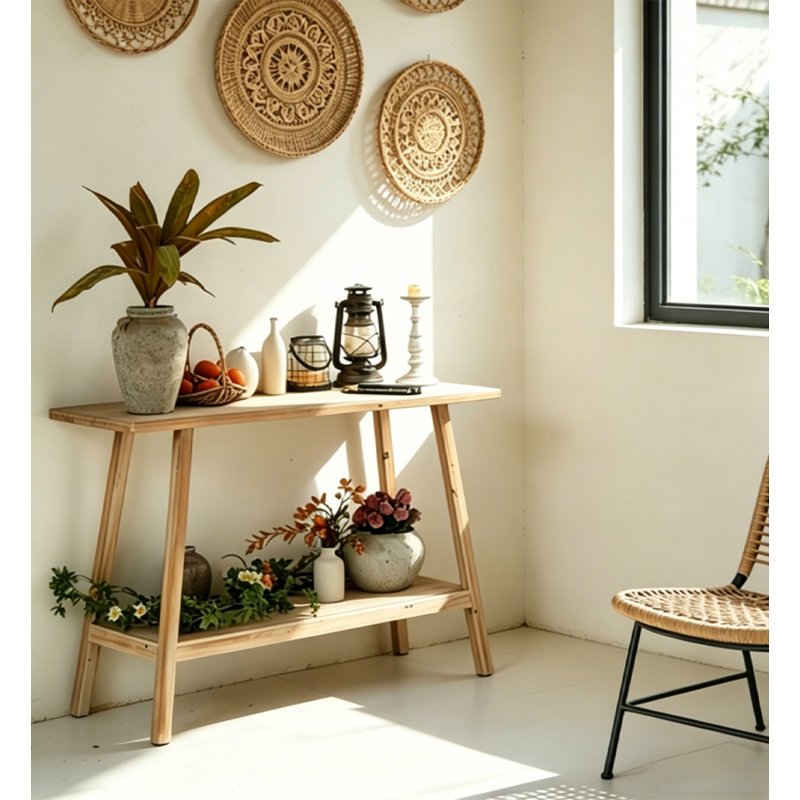 Console en bois naturel avec tablette ouverte pour le couloir