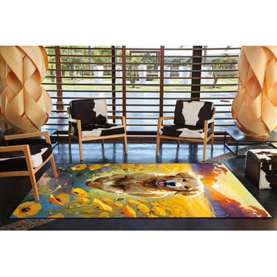 Yellow Tones Running Dog Pattern Modern Decorative Washable Rug