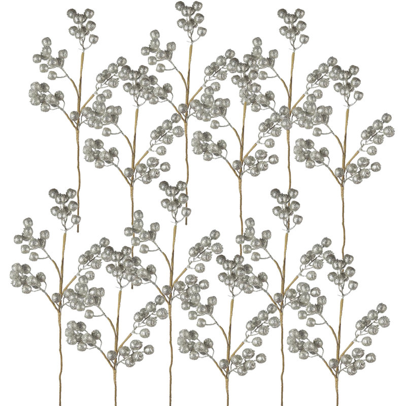24" Silver Berry Sprays Set of 12