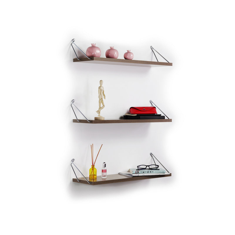 Bibliothèque flottante Tili avec 3 tablettes, Noyer / Argent