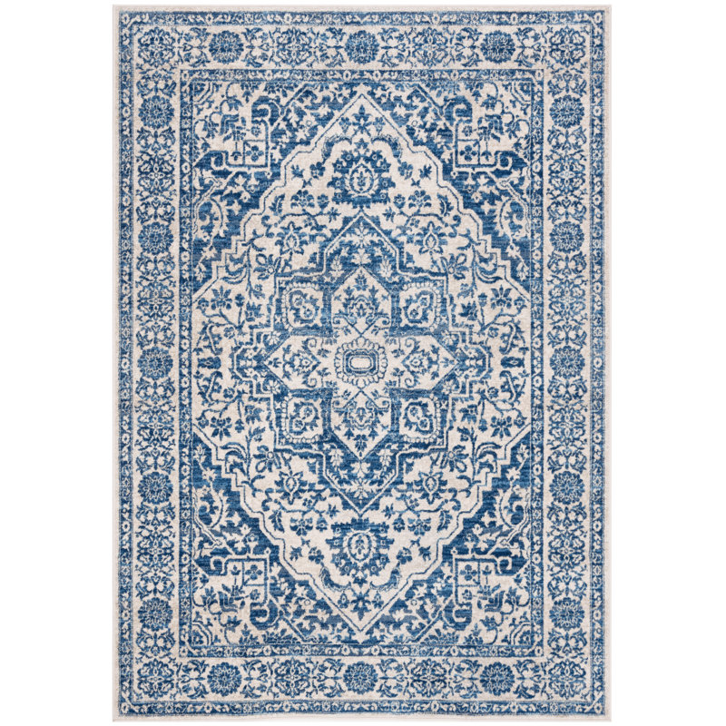 Attalia Oriental Handmade Tufted Navy/Light Gray Area Rug, Rectangle 4' x 6'