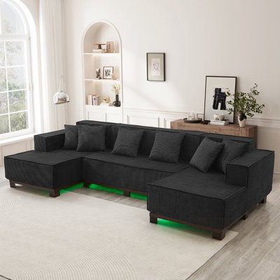 Canapé modulaire en U avec bande lumineuse à DEL RVB et 6 coussins