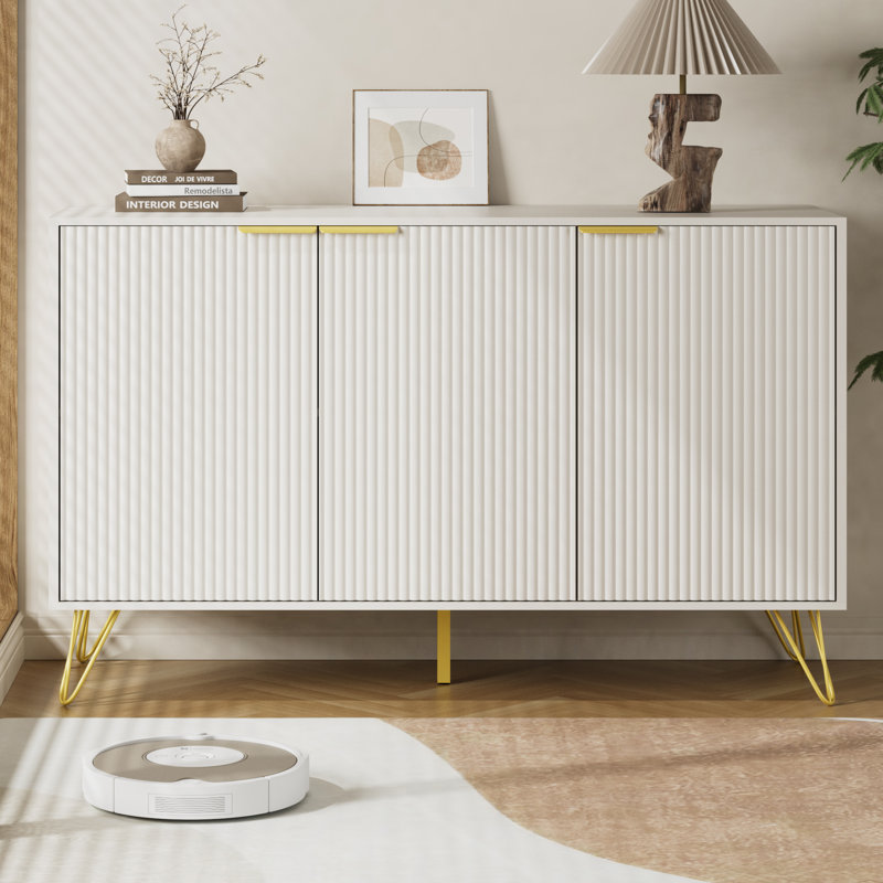Buffet 47,2 po à 3 portes avec tablettes et commode décorative blanche pour le salon, Blanc