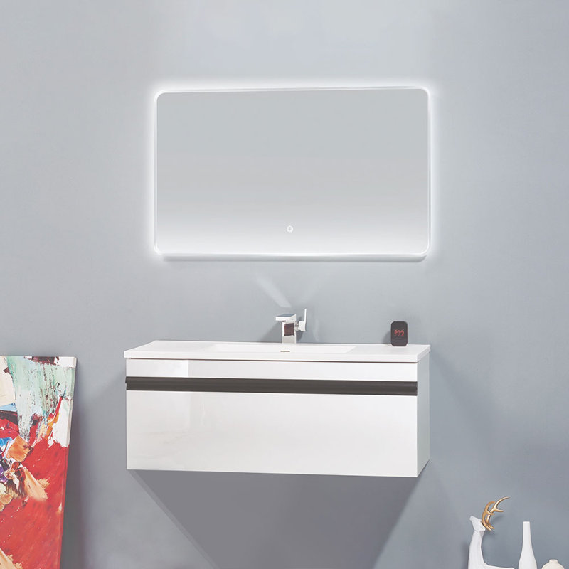 Ensemble de meuble-lavabo de salle de bain simple fixé au mur 39 po avec miroir Feltner