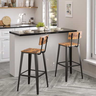 Ensemble de 2 tabourets de bar, tabourets de hauteur de bar, tabourets de bar hauts avec dossier, chaises de bar, structure en acier, style industriel