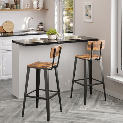 Set Of 2 Bar Stools, Bar Height Stools, Tall Bar Stools With Back, Bar Chairs, Steel Frame, Industrial Style