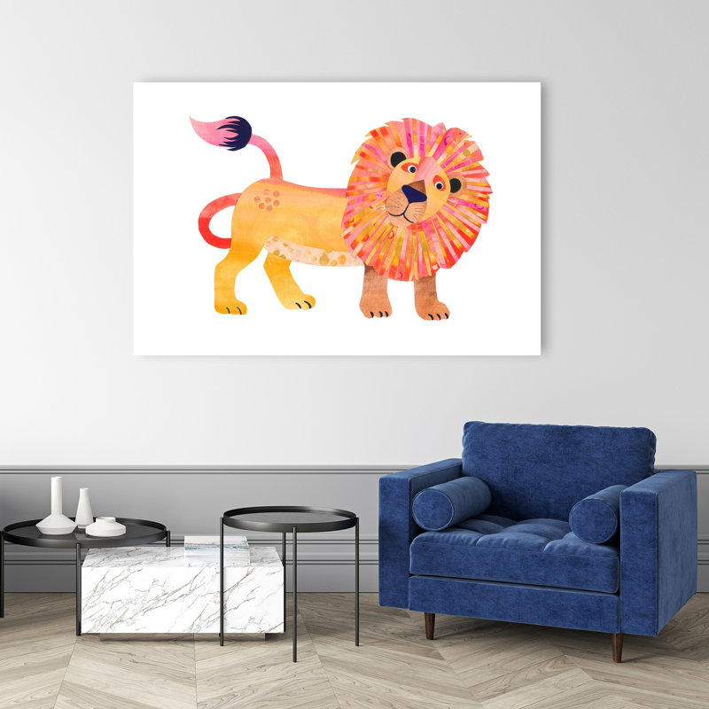 Joyeux lion, art mural contemporain, H 40 po x l 60 po