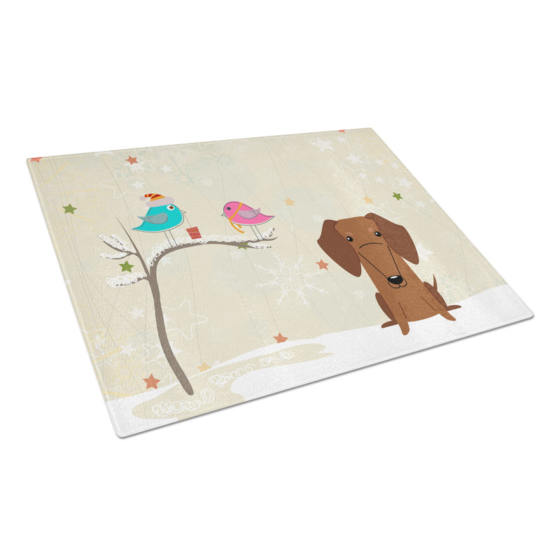 Caroline's Treasures Christmas Presents Glass Dachshund Cutting Board, Red/Brown