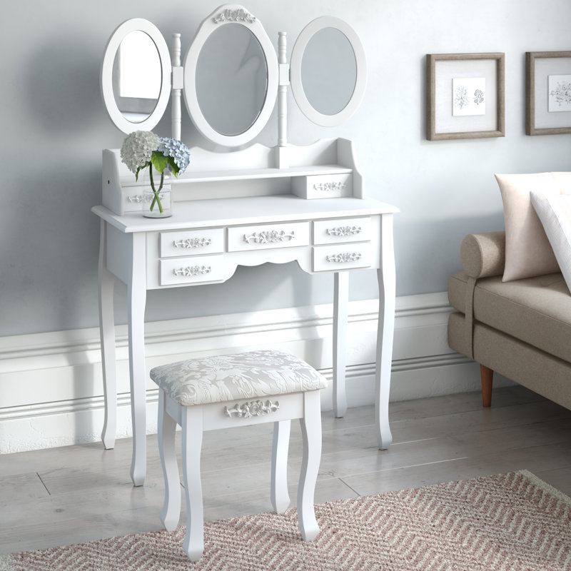 Adrian Dressing Table with Mirror, White