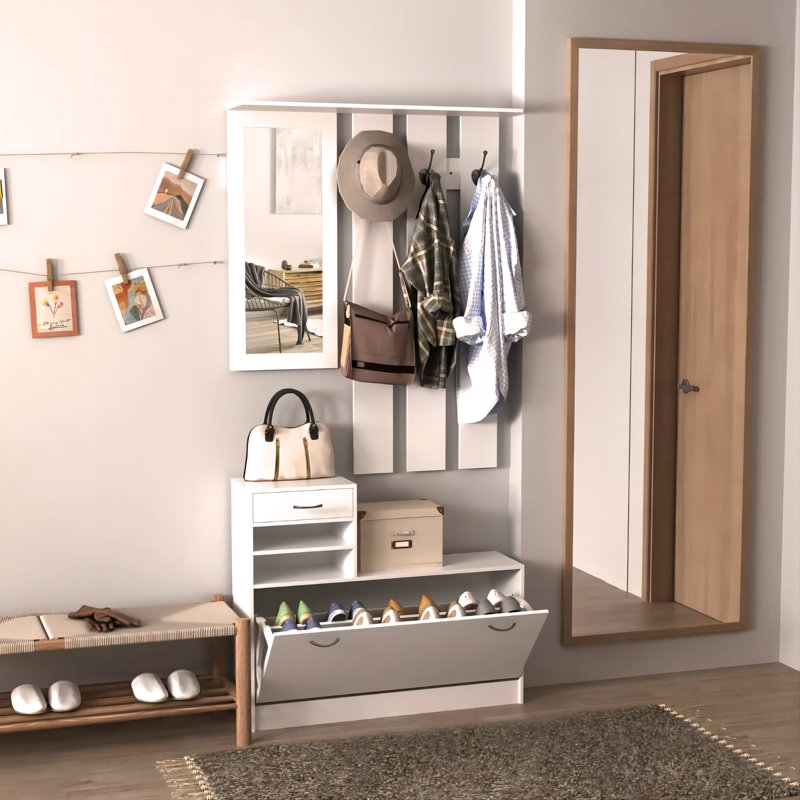 Armoire à portes combinées avec armoire à chaussures + tablette suspendue + miroir