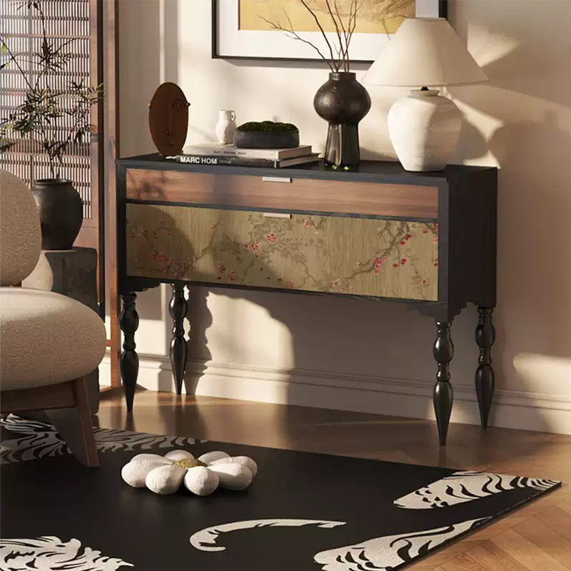 Classical Creative Console Table with Drawers, Black
